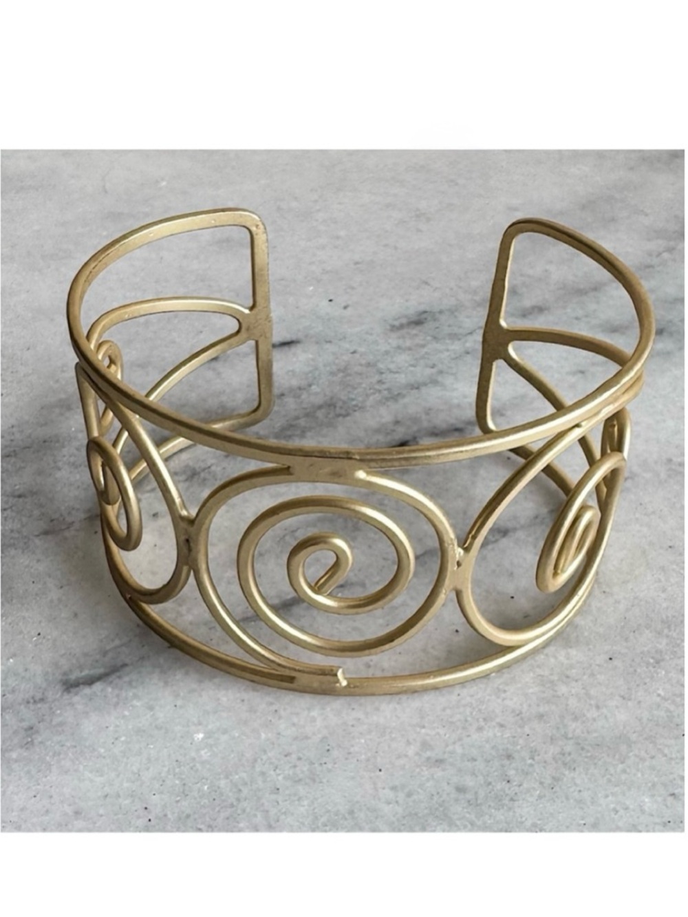 Vintage Brushed Gold Tone Spiral Design Wide Open Cuff Bracelet